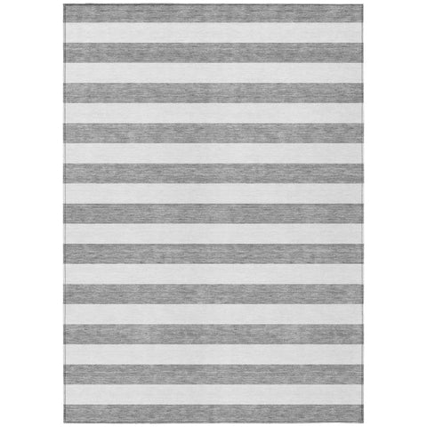 5' X 8' Gray and White Striped Washable Non Skid Indoor Outdoor Area Rug