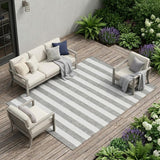 8' X 10' Gray and White Striped Washable Non Skid Indoor Outdoor Area Rug