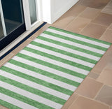 2' X 3' Green and White Striped Washable Indoor Outdoor Area Rug