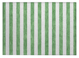 2' X 3' Green and White Striped Washable Indoor Outdoor Area Rug