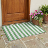 2' X 3' Green and White Striped Washable Indoor Outdoor Area Rug