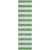 2' X 8' Green and White Striped Washable Indoor Outdoor Runner Rug