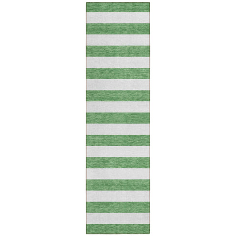 2' X 8' Green and White Striped Washable Indoor Outdoor Runner Rug