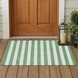 3' X 5' Green and White Striped Washable Indoor Outdoor Area Rug