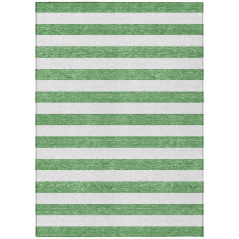 3' X 5' Green and White Striped Washable Indoor Outdoor Area Rug