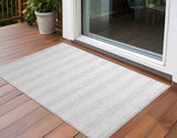 2' X 3' Ivory Striped Washable Indoor Outdoor Area Rug
