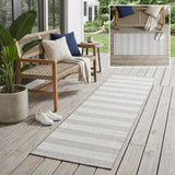 2' X 8' Ivory Striped Washable Indoor Outdoor Runner Rug