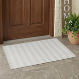 3' X 5' Ivory Striped Washable Indoor Outdoor Area Rug