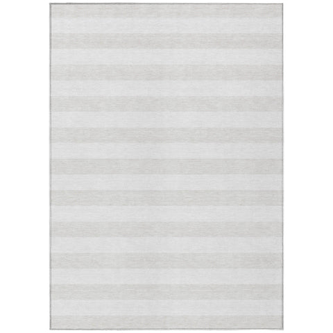 5' X 8' Ivory Striped Washable Indoor Outdoor Area Rug