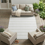 8' X 10' Ivory Striped Washable Indoor Outdoor Area Rug