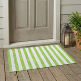 2' X 3' Lime Green and White Striped Washable Indoor Outdoor Area Rug
