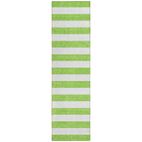 2' X 8' Lime Green and White Striped Washable Indoor Outdoor Runner Rug