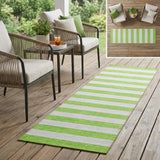 2' X 8' Lime Green and White Striped Washable Indoor Outdoor Runner Rug