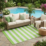 5' X 8' Green and White Striped Washable Non Skid Indoor Outdoor Area Rug