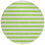 8' Round Green and White Round Striped Washable Non Skid Indoor Outdoor Area Rug