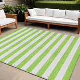 8' X 10' Green and White Striped Washable Non Skid Indoor Outdoor Area Rug