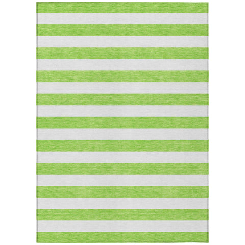 8' X 10' Green and White Striped Washable Non Skid Indoor Outdoor Area Rug