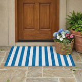 2' X 3' Navy Blue Striped Washable Non Skid Indoor Outdoor Area Rug