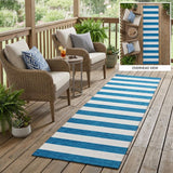 8' Runner Navy Blue Striped Washable Non Skid Indoor Outdoor Runner Rug