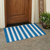 3' X 5' Navy Blue Striped Washable Non Skid Indoor Outdoor Area Rug