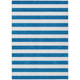 5' X 8' Navy Blue Striped Washable Non Skid Indoor Outdoor Area Rug