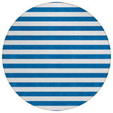 8' Round Navy Blue Round Striped Washable Non Skid Indoor Outdoor Area Rug