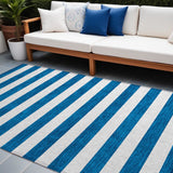 8' X 10' Navy Blue Striped Washable Non Skid Indoor Outdoor Area Rug