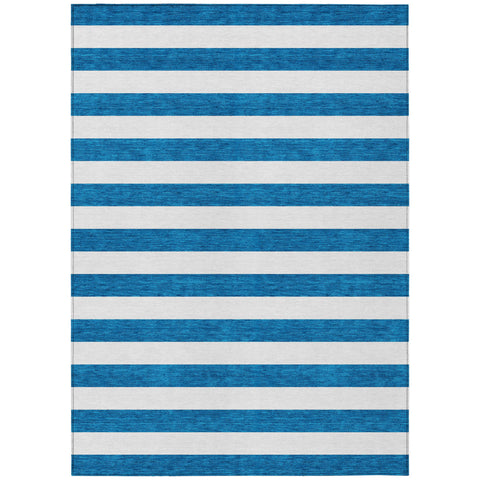 8' X 10' Navy Blue Striped Washable Non Skid Indoor Outdoor Area Rug