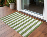 2' X 3' Olive Green Striped Washable Non Skid Indoor Outdoor Area Rug