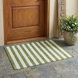 2' X 3' Olive Green Striped Washable Non Skid Indoor Outdoor Area Rug