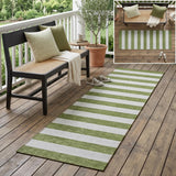8' Runner Olive Green Striped Washable Non Skid Indoor Outdoor Runner Rug