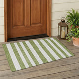 3' X 5' Olive Green Striped Washable Non Skid Indoor Outdoor Area Rug