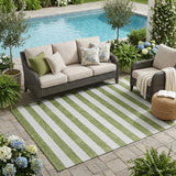5' X 8' Olive Green Striped Washable Non Skid Indoor Outdoor Area Rug