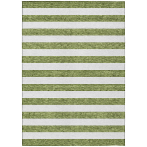 5' X 8' Olive Green Striped Washable Non Skid Indoor Outdoor Area Rug