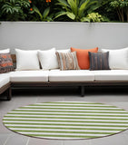 8' Round Olive Green Round Striped Washable Non Skid Indoor Outdoor Area Rug