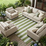 8' X 10' Olive Green Striped Washable Non Skid Indoor Outdoor Area Rug