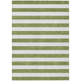 8' X 10' Olive Green Striped Washable Non Skid Indoor Outdoor Area Rug
