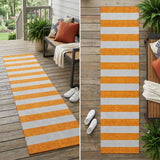 2' X 8' Orange and White Striped Washable Indoor Outdoor Runner Rug