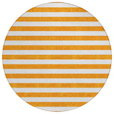 8' Round Orange and White Round Striped Washable Non Skid Indoor Outdoor Area Rug