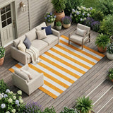 8' X 10' Orange and White Striped Washable Non Skid Indoor Outdoor Area Rug