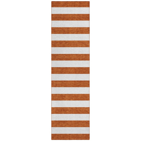 8' Runner Orange Striped Washable Non Skid Indoor Outdoor Runner Rug