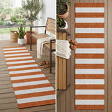 8' Runner Orange Striped Washable Non Skid Indoor Outdoor Runner Rug