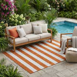 5' X 8' Orange Striped Washable Non Skid Indoor Outdoor Area Rug