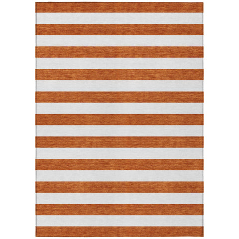 5' X 8' Orange Striped Washable Non Skid Indoor Outdoor Area Rug