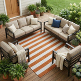 8' X 10' Orange Striped Washable Non Skid Indoor Outdoor Area Rug