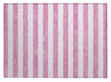 2' X 3' Pink and White Striped Washable Non Skid Indoor Outdoor Area Rug
