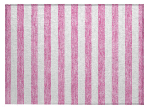 2' X 3' Pink and White Striped Washable Non Skid Indoor Outdoor Area Rug