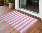 2' X 3' Pink and White Striped Washable Non Skid Indoor Outdoor Area Rug