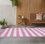 2' X 8' Pink and White Striped Washable Indoor Outdoor Runner Rug
