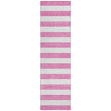 2' X 8' Pink and White Striped Washable Indoor Outdoor Runner Rug